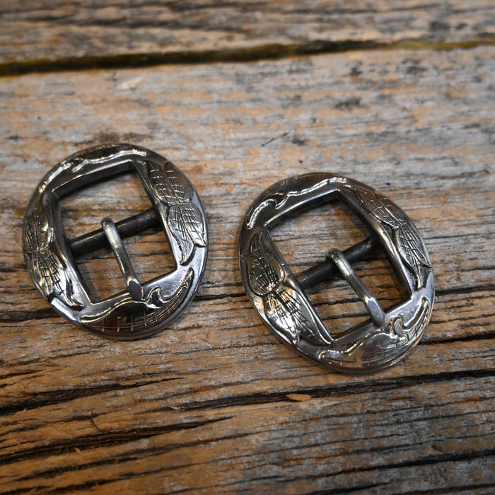 KAMPHAUS 5/8" Silver Mounted Round Floral Headstall Buckles Tack - Conchos & Hardware Kamphaus