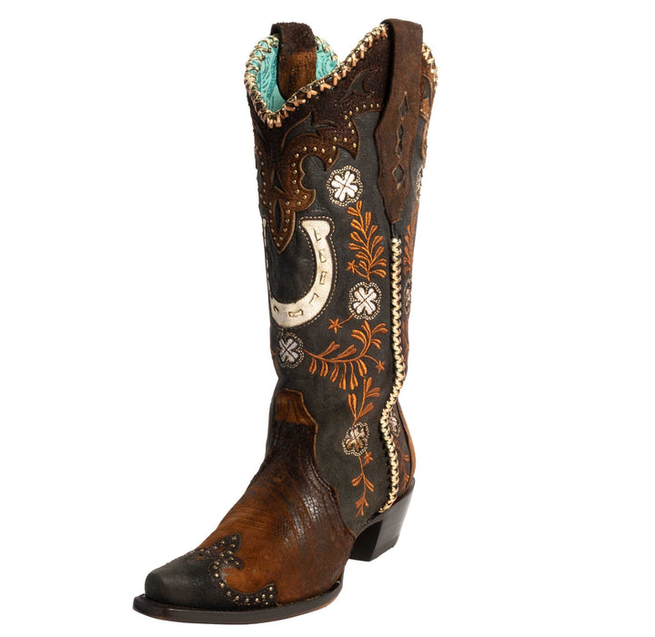 Corral Women's Snip Toe Floral Horseshoe Embroidery Lamb Western Boot WOMEN - Footwear - Boots - Western Boots Corral Boots
