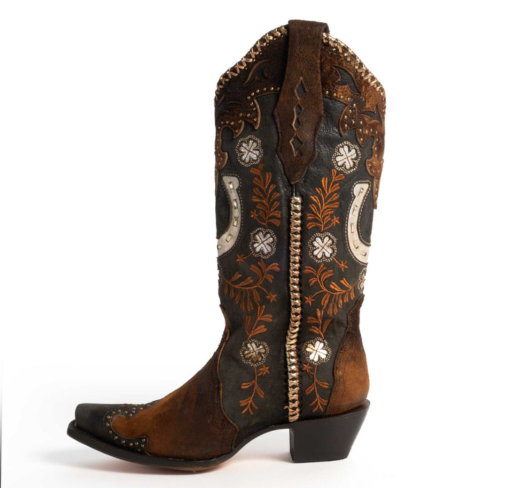 Corral Women's Snip Toe Floral Horseshoe Embroidery Lamb Western Boot WOMEN - Footwear - Boots - Western Boots Corral Boots