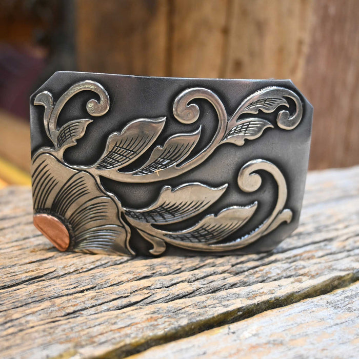 Turtle Jones Silver Mounted w/ Swirl Flower Motif Belt Buckle ACCESSORIES - Additional Accessories - Buckles Turtle Jones