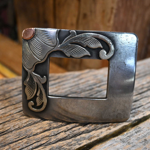 Turtle Jones Silver Mounted Key Hole w/Flower Motif Belt Buckle ACCESSORIES - Additional Accessories - Buckles Turtle Jones