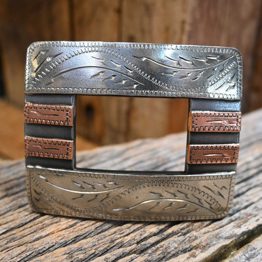 Turtle Jones Silver & Copper Mounted Stripes Motif Belt Buckle ACCESSORIES - Additional Accessories - Buckles Turtle Jones