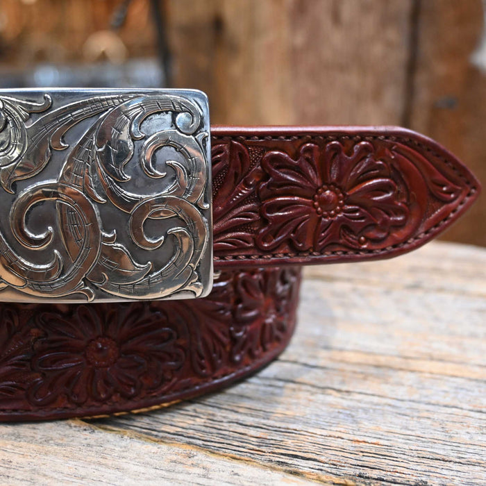 Casey Tew Mahogany Fully Tooled Handmade Belt