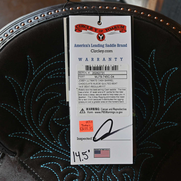 14.5" CIRCLE Y JOSEY-MITCHELL ULTIMATE CASH BARREL SADDLE
