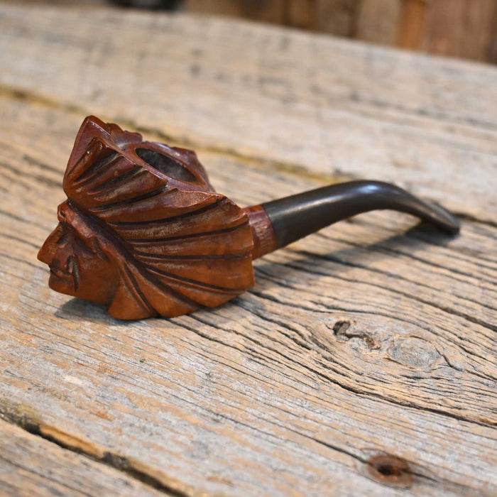 Hand Carved Briar Wood Indian Head Pipe Collectibles misc