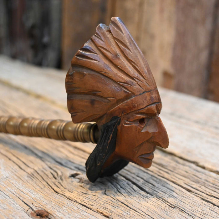 Hand Carved Wood Indian Head Pipe w/Brass Stem Collectibles misc