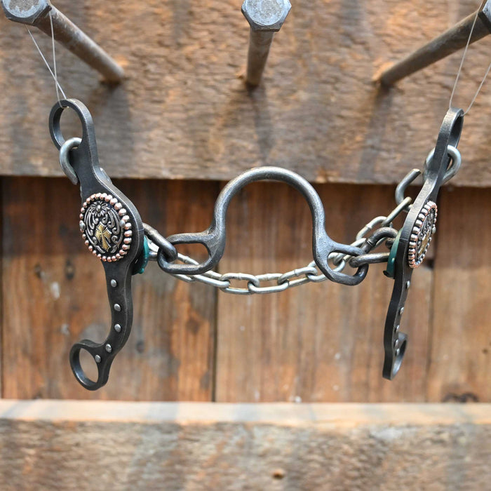 Paul Petska Ported Chain Bit w/ Gold Cross Concho Tack - Bits Paul Petska