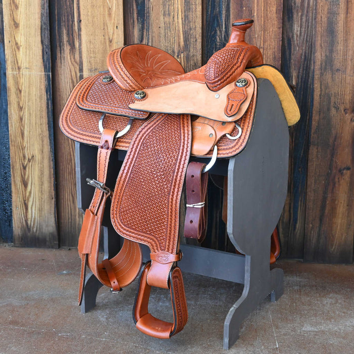 14" USED LAZY "L" BY LARRY COATS TEAM ROPING SADDLE