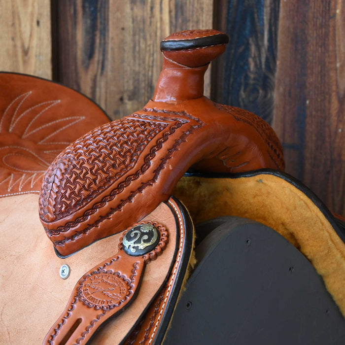 14" USED LAZY "L" BY LARRY COATS TEAM ROPING SADDLE