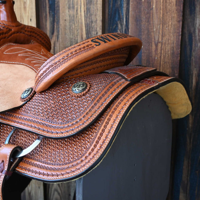 14" USED LAZY "L" BY LARRY COATS TEAM ROPING SADDLE