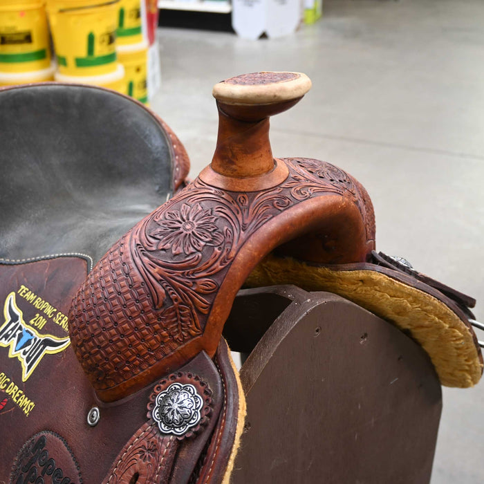 14.5" USED SCOTT THOMAS TEAM ROPING SADDLE