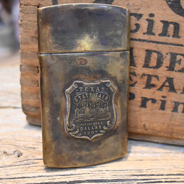 Vintage Brass 1907 "Texas State Fair" Match Box Holder Collectibles Vintage