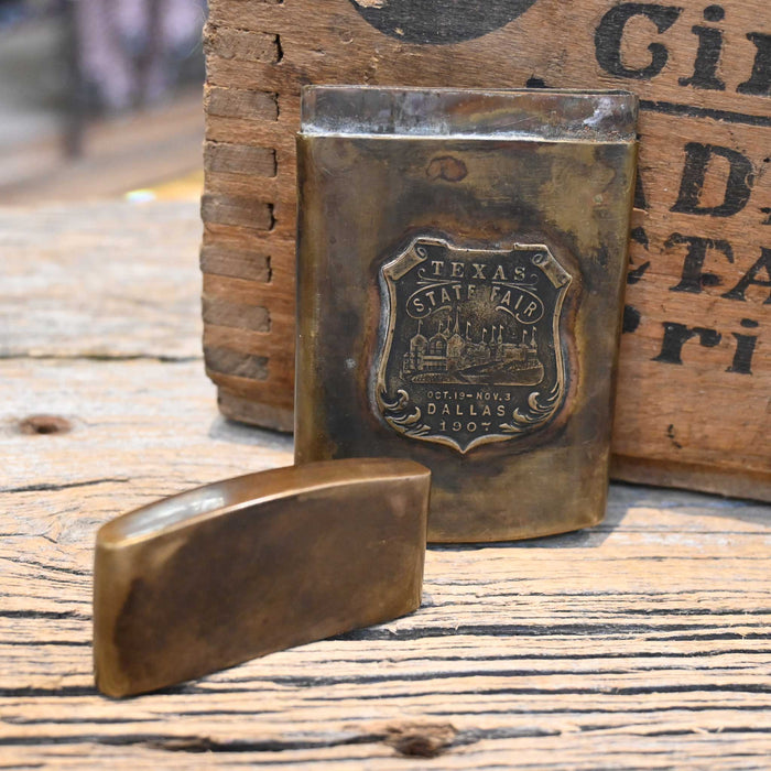 Vintage Brass 1907 "Texas State Fair" Match Box Holder Collectibles Vintage