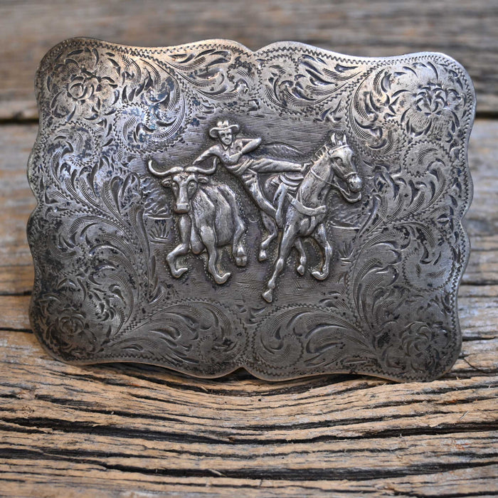 Vintage Solid Sterling Silver Diablo 1950's Bull Dogger Buckle Collectibles Diablo