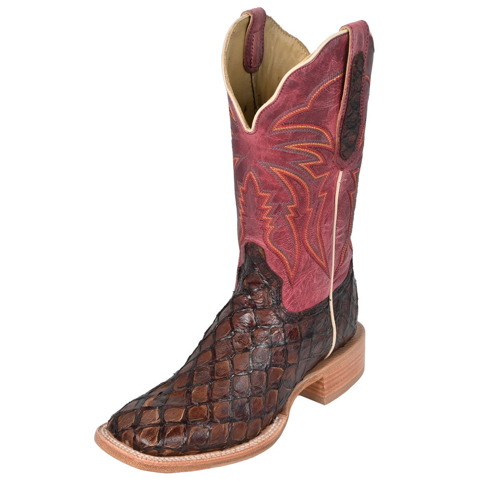 R. Watson Women's Chocolate Pirarucu Wide Square Toe Boot WOMEN - Footwear - Boots - Exotic Boots R Watson