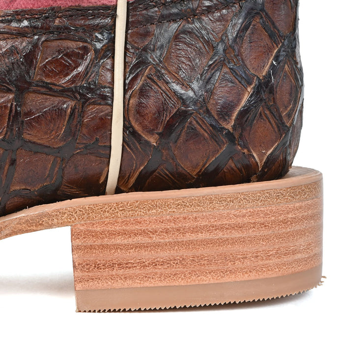 R. Watson Women's Chocolate Pirarucu Wide Square Toe Boot WOMEN - Footwear - Boots - Exotic Boots R Watson