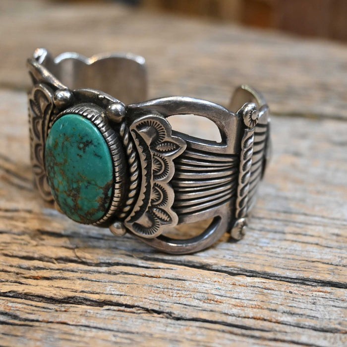 Vintage Bar G Sterling Silver Cuff with nice oval Turquoise Stone Collectibles Bar /G