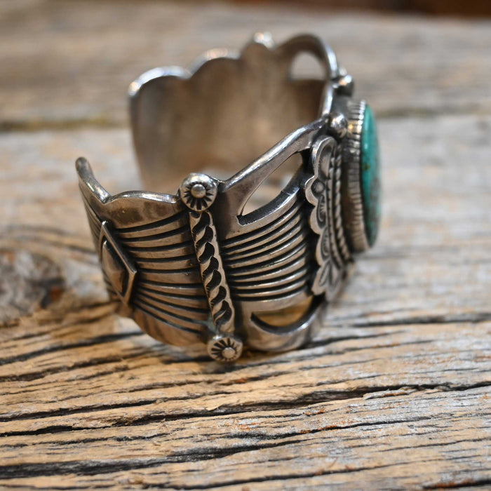 Vintage Bar G Sterling Silver Cuff with nice oval Turquoise Stone Collectibles Bar /G