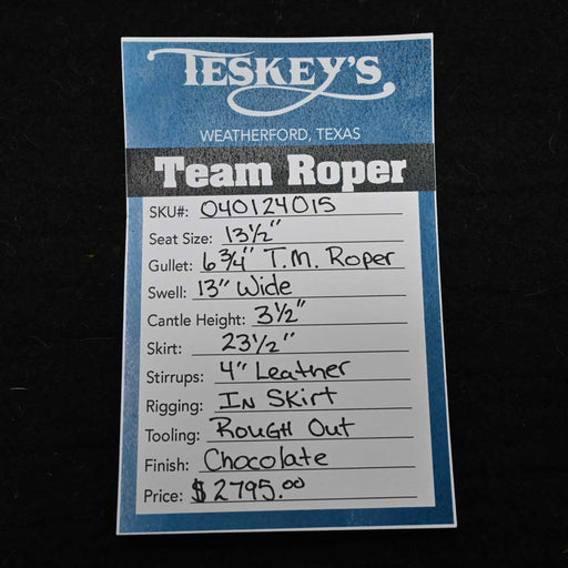 13.5" TESKEY'S LIGHWEIGHT TEAM ROPING SADDLE Saddles - New Teskey's Saddlery