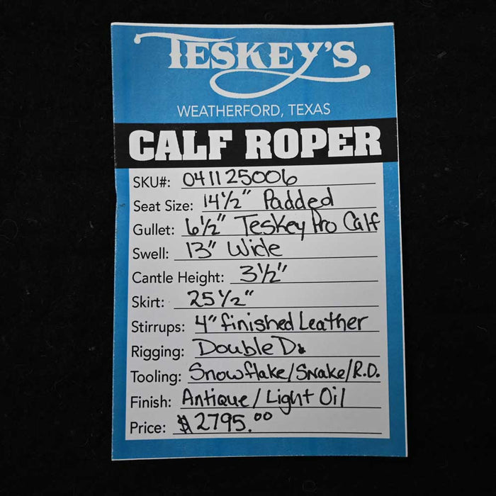 14.5" TESKEY'S CALF ROPING SADDLE Saddles - New Teskey's Saddlery