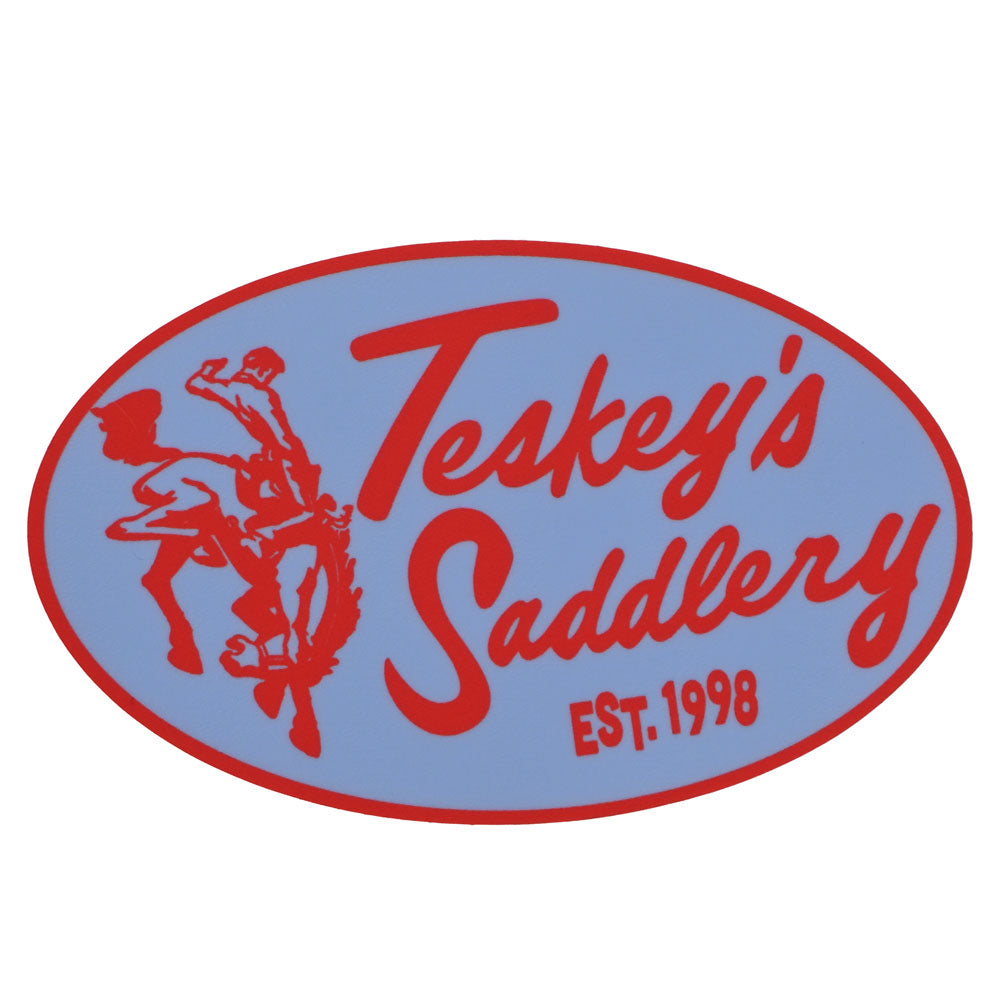 Teskey's Saddlery Retro Oval Sticker - Pale Blue/Red TESKEY'S GEAR - Stickers Teskey's