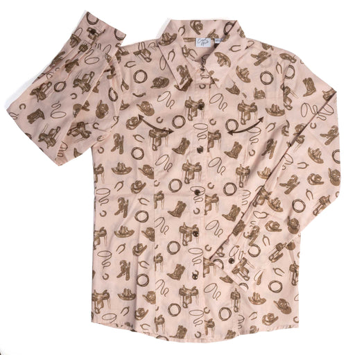 Cruel Denim Girl's Western Print Pink Pearl Snap Shirt WOMEN - Clothing - Tops - Long Sleeved Cruel Denim