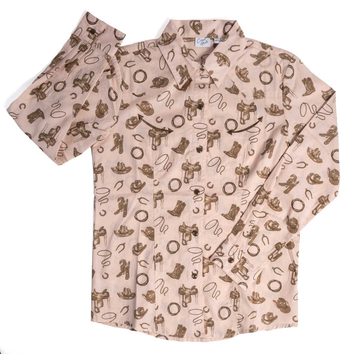 Cruel Denim Girl's Western Print Pink Pearl Snap Shirt WOMEN - Clothing - Tops - Long Sleeved Cruel Denim