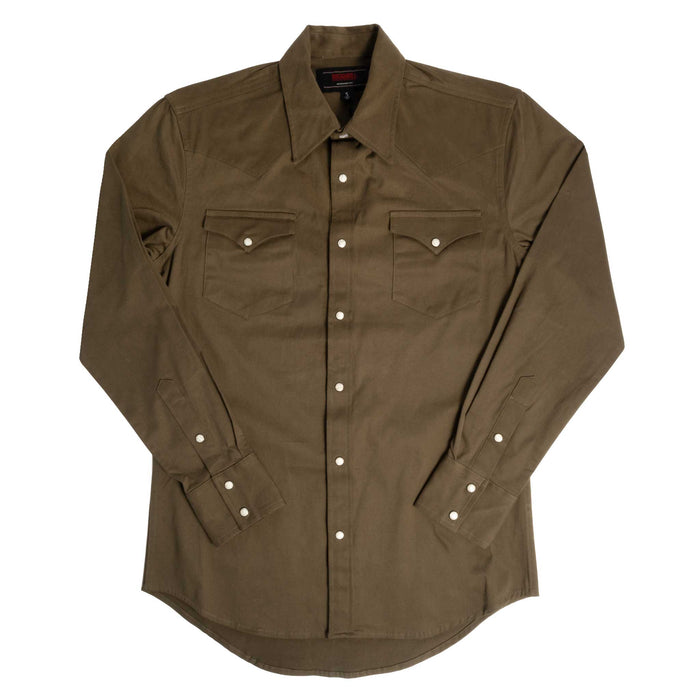 Rock & Roll Denim Men's Solid Woven Olive Pearl Snap Shirt MEN - Clothing - Shirts - Long Sleeve Panhandle