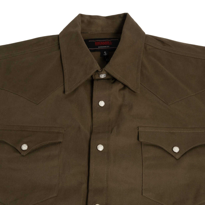 Rock & Roll Denim Men's Solid Woven Olive Pearl Snap Shirt MEN - Clothing - Shirts - Long Sleeve Panhandle