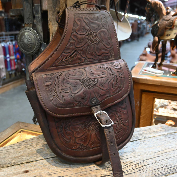 Beautiful Vintage Floral Tooled Saddle Bags Collectibles Misc