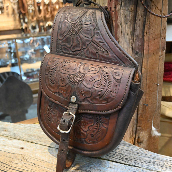 Beautiful Vintage Floral Tooled Saddle Bags Collectibles Misc