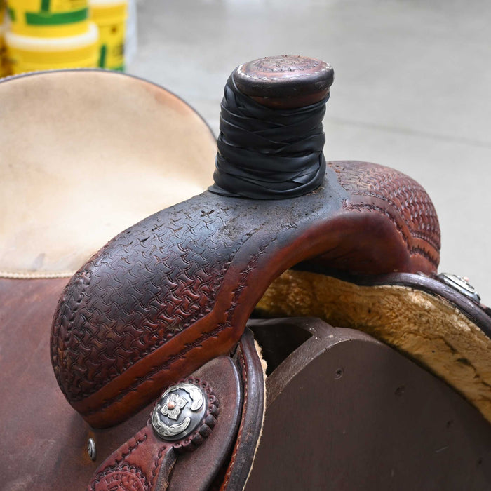 14" USED LAZY "L" BY LARRY COATS TEAM ROPING SADDLE