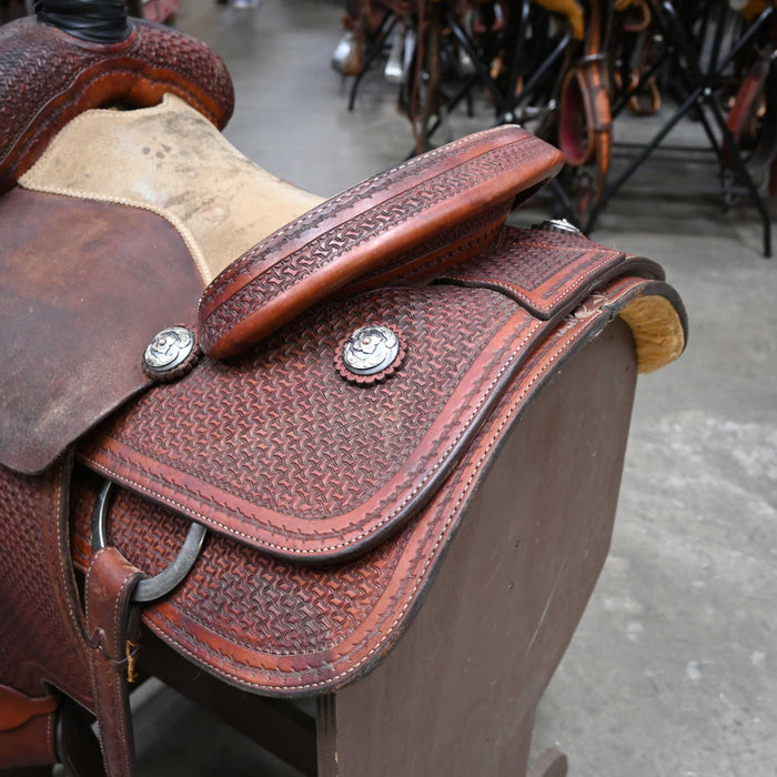 14" USED LAZY "L" BY LARRY COATS TEAM ROPING SADDLE