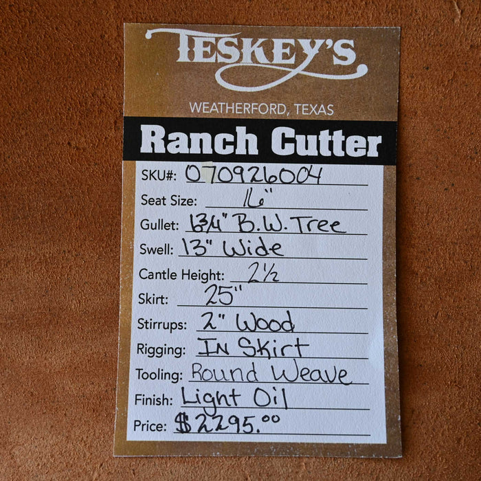 16" TESKEY'S RANCH CUTTER SADDLE