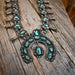 1960's Sterling Silver Turquoise Stones Squash Blossom Florets Necklace Collectibles MISC