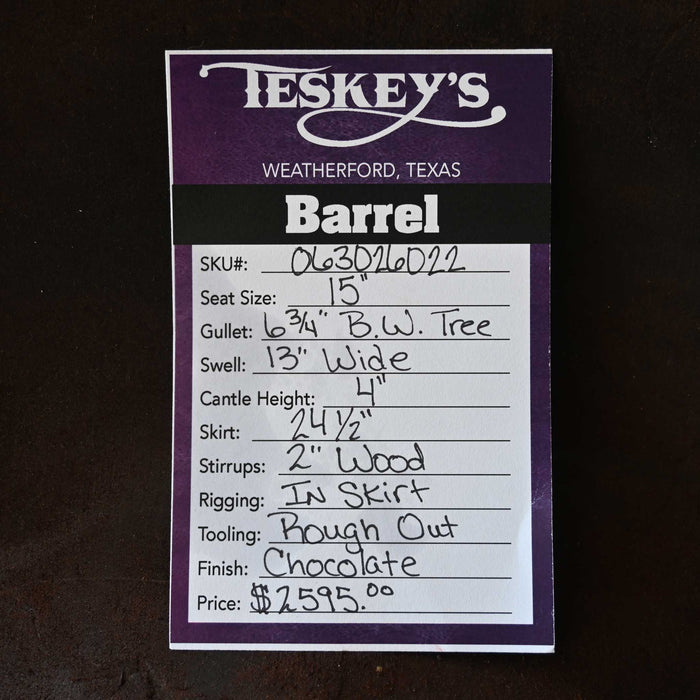 15" TESKEY'S BARREL SADDLE