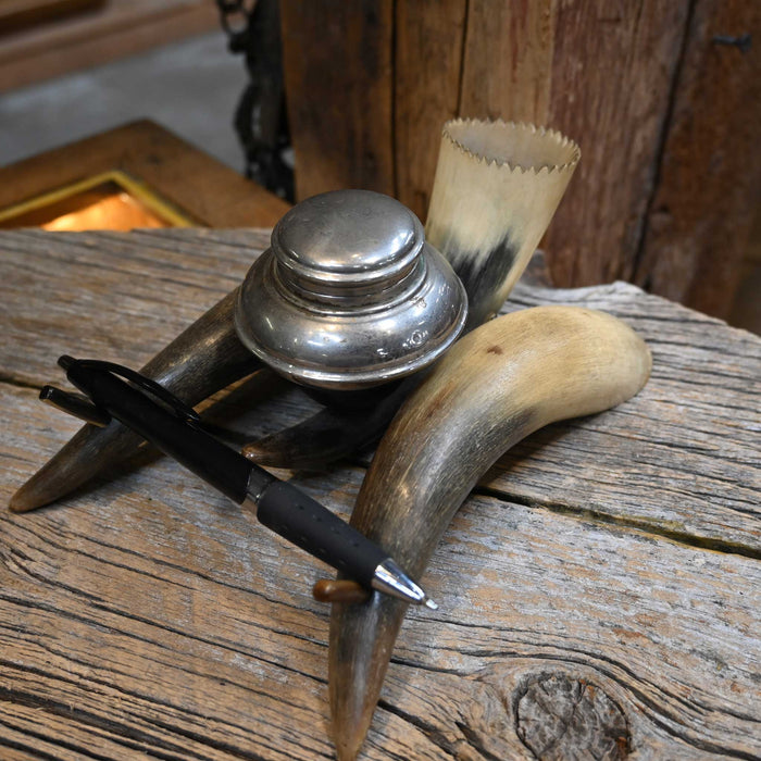 Turn of Century Cow Horn Inkwell with pen holder Collectibles MISC