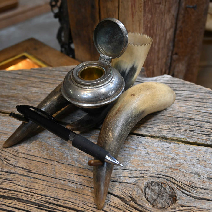 Turn of Century Cow Horn Inkwell with pen holder Collectibles MISC