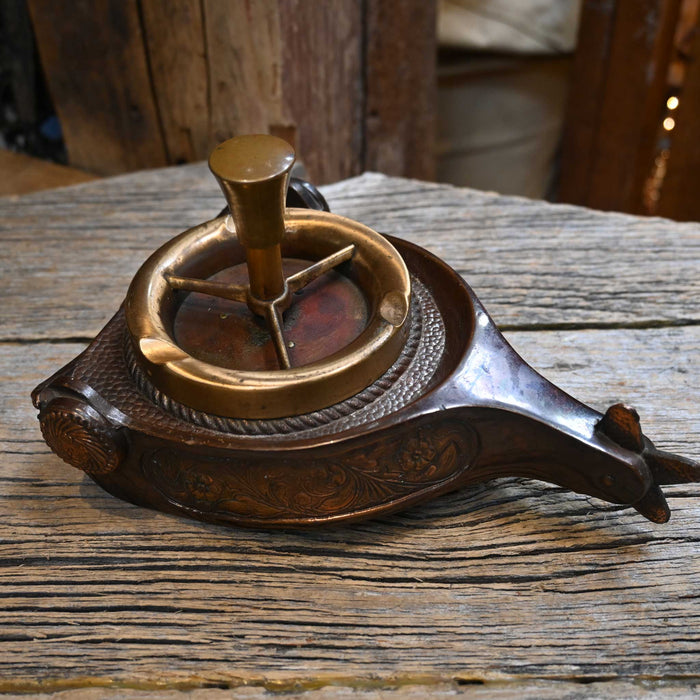 Copper & Gold Spur Shaped Ashtray w/Spinner Collectibles MISC