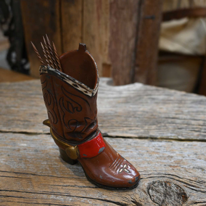 Cast Metal Painted Cowboy Boot Toothpick Holder Collectibles MISC