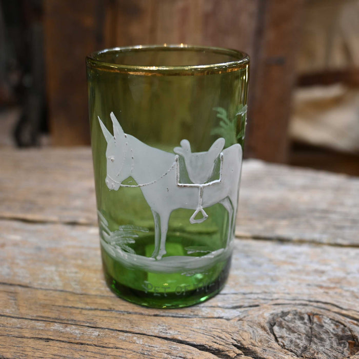 Vintage Mary Gregory Painted Green Glass Cup w/Gold Rim Collectibles misc