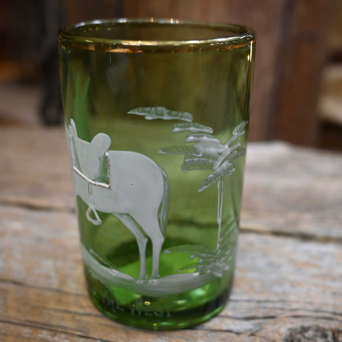 Vintage Mary Gregory Painted Green Glass Cup w/Gold Rim Collectibles misc