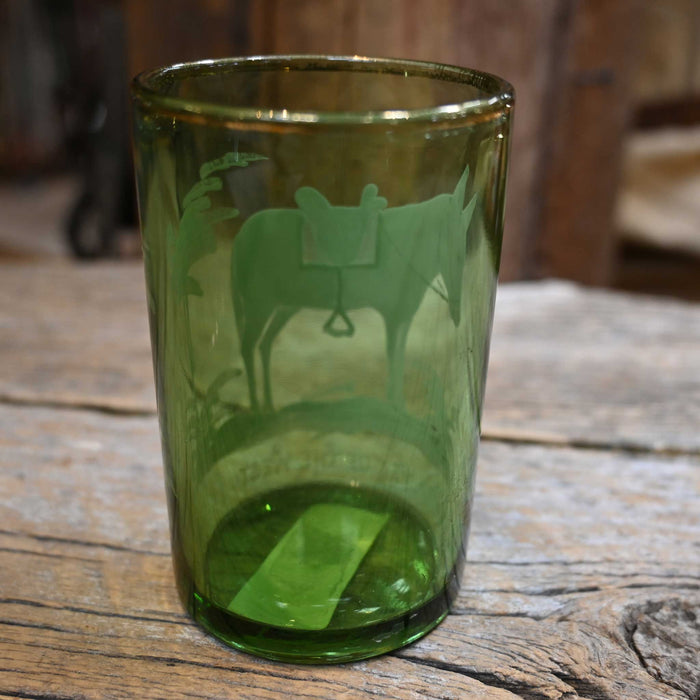 Vintage Mary Gregory Painted Green Glass Cup w/Gold Rim Collectibles misc
