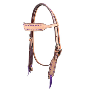 Teskey's Roughout Browband Headstall w/Colored Buckstitch Tack - Headstalls Teskey's Purple