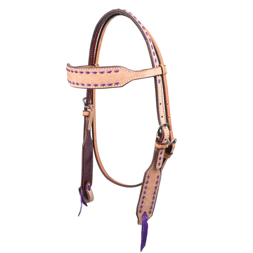 Teskey's Roughout Browband Headstall w/Colored Buckstitch Tack - Headstalls Teskey's Purple