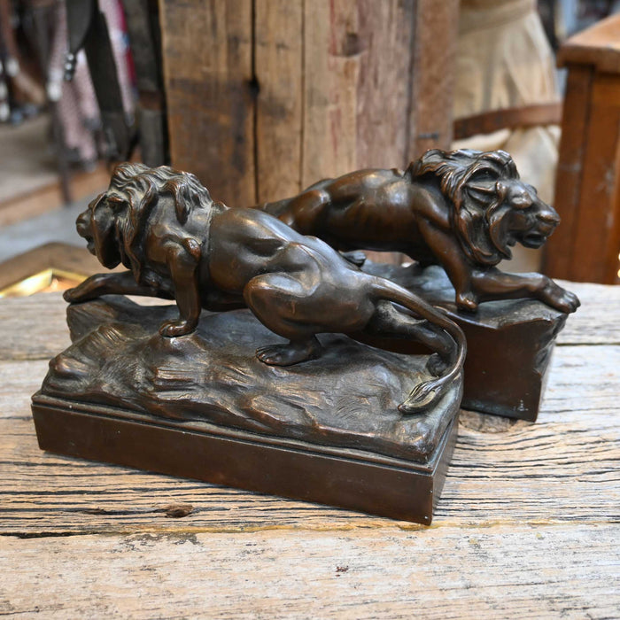 1920's Vintage Bronze Jennings Brothers Lion Bookends Collectibles Jennings Brothers