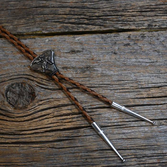 Sterling Silver Bronc Riding Cowboy w/ Sterling Silver tips Bolo Tie Collectibles MISC