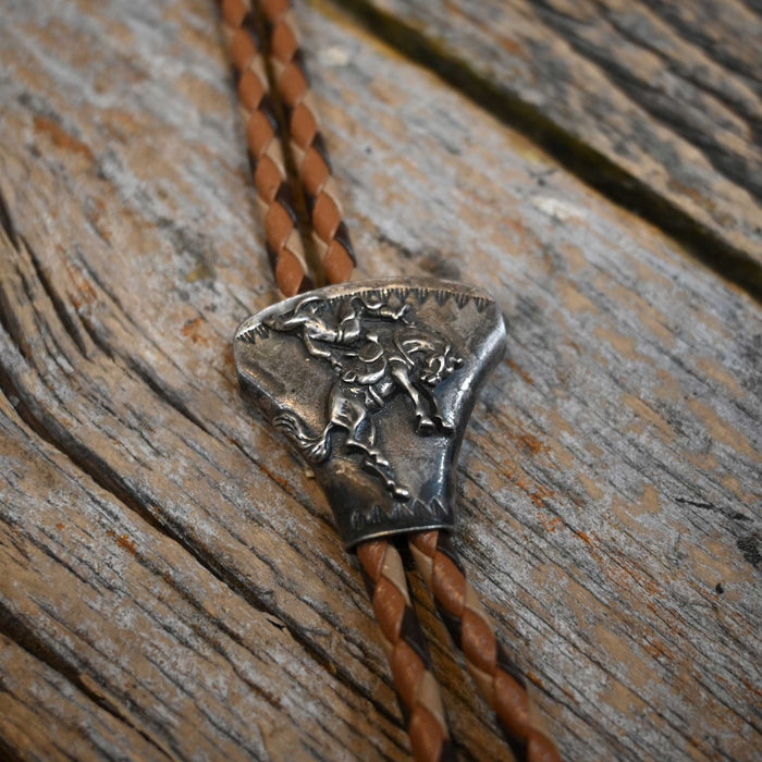 Sterling Silver Bronc Riding Cowboy w/ Sterling Silver tips Bolo Tie Collectibles MISC
