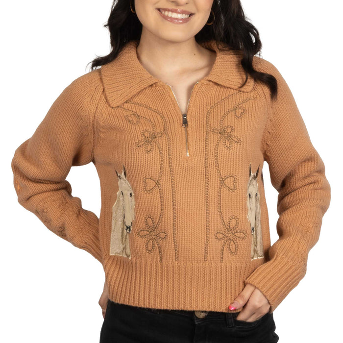 Horse Embroidered 1/2 Zip Sweater