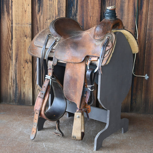 15.5" USED LARRY DUGGAN TEAM ROPING SADDLE Saddles Larry Duggan